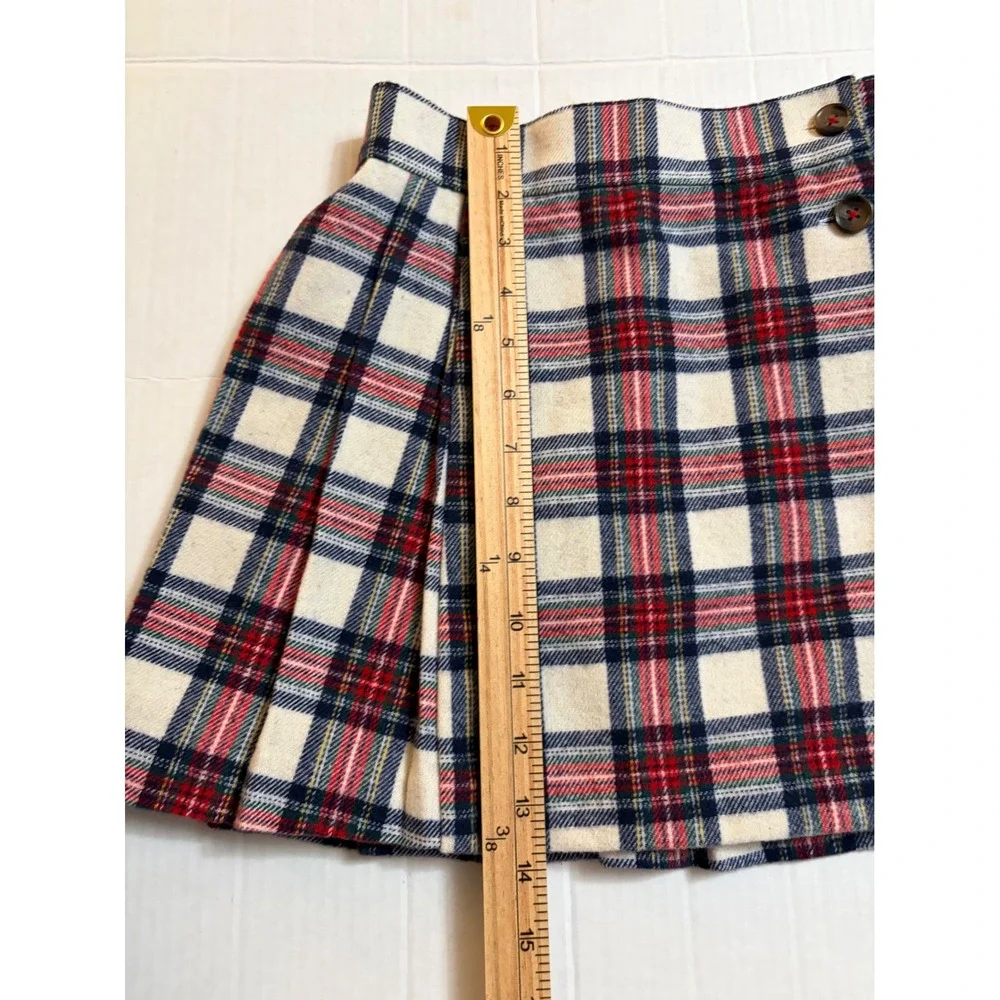 Mini Boden Girls Red White Blue Plaid Wool Blend Pleated Kilt Skirt Size 7-8Y